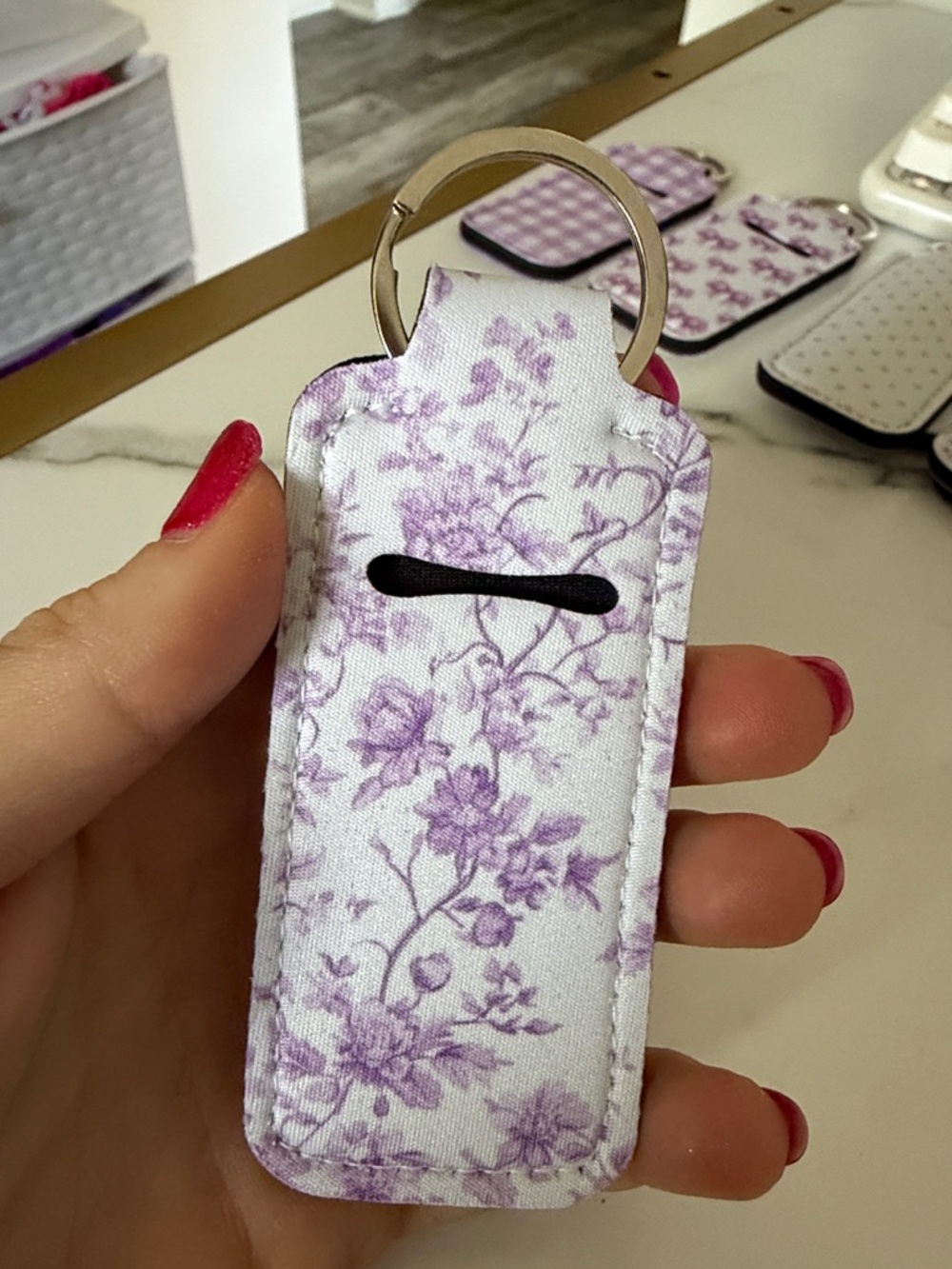 Lip Balm/Lipstick/ Key Holder Keychain Holder - Purple Patterns Bows - Pick 1 - Picture 10 of 15